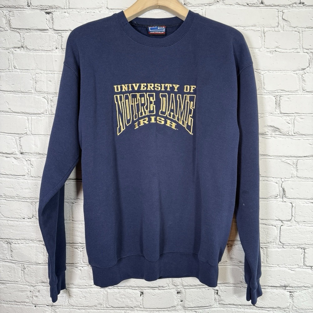 Vintage Crable Sportswear NOTRE DAME Embroidered Navy SweatShirt Unisex Size M‎